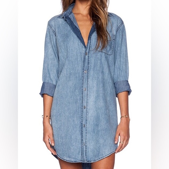 Current/Elliott Blue Vibes The Prep School Denim Button Dress Small - Picture 1 of 11